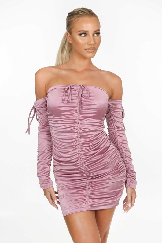 Dress In A Satin Ruched Bodycon Style-Pink