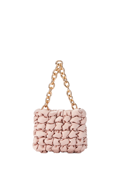 Handbag in Quilted Satin-Beige