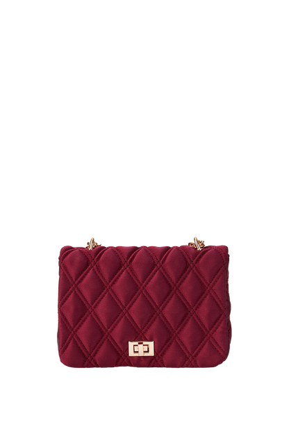 Bag In Quilted Satin Crossbody-Burgundy