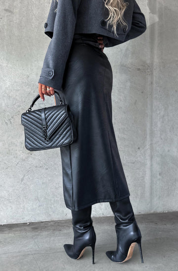 Faux Leather Maxi Skirt With Front Split