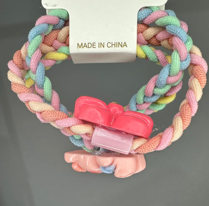 Kids woven ponytail hair rabbit/bow ties ring in pack of 3