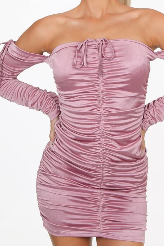 Dress In A Satin Ruched Bodycon Style-Pink