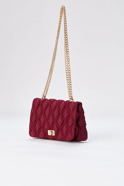 Bag In Quilted Satin Crossbody-Burgundy