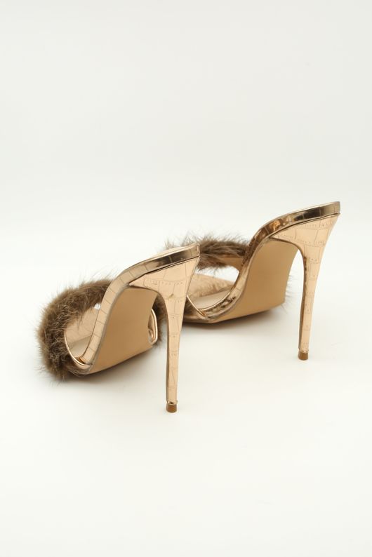 Mules fluffy Trim Strap-Champagne